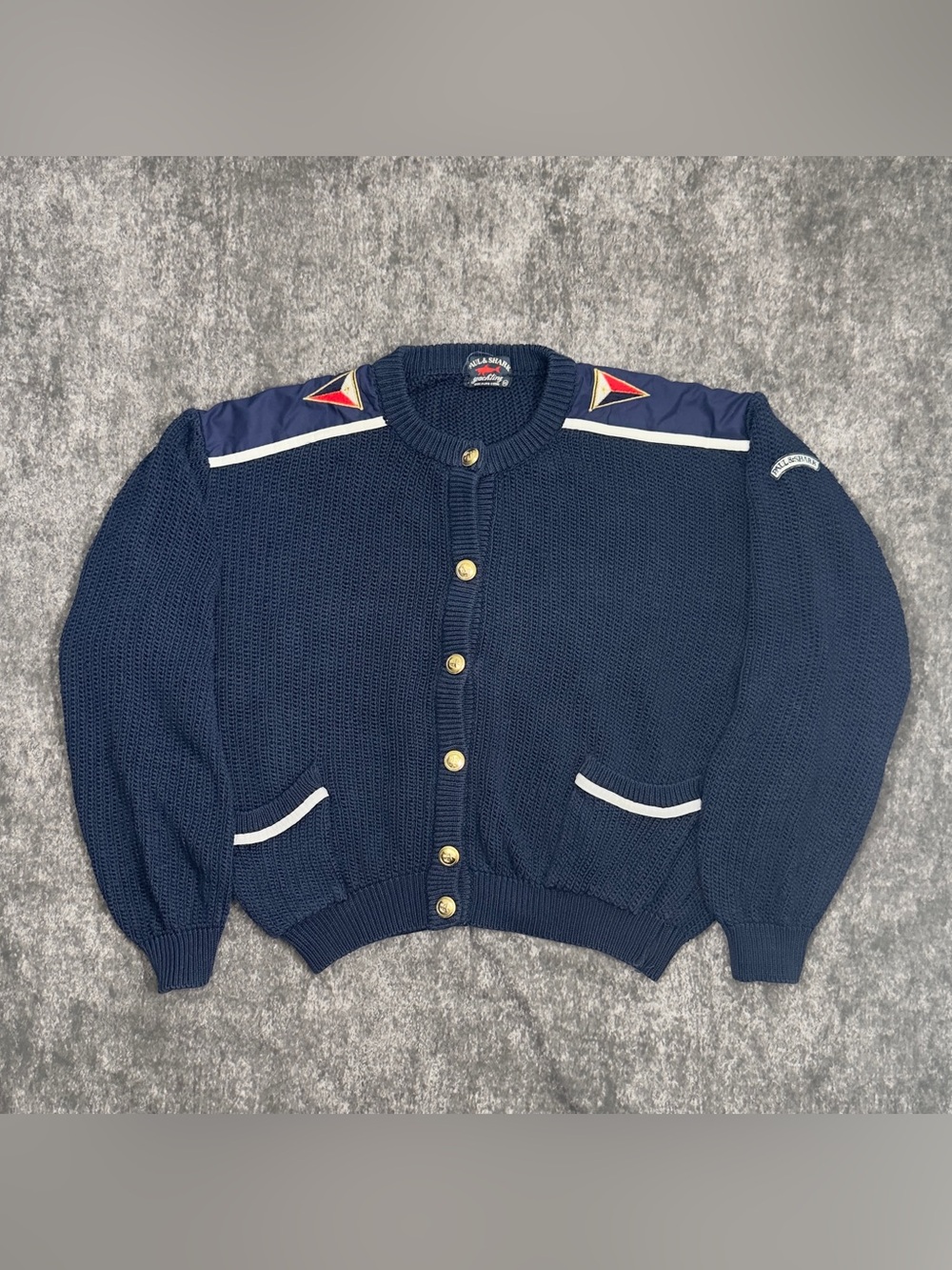 Paul & Shark Yachting Vintage Knit Cardigan Men 46 Italy Blue Cotton Gold Button
